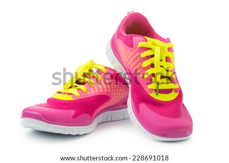 Pair of pink sport shoes on white background ストックフォト © 