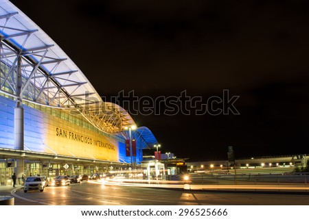 San Francisco, USA - May 24, 2015: Departure level at San Francisco International airport at night