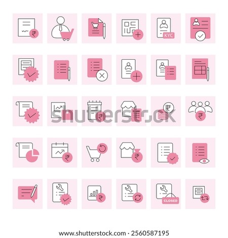 E-commerce, shopping, Business, official documentation icons set in dual colour style. Vector illustration.