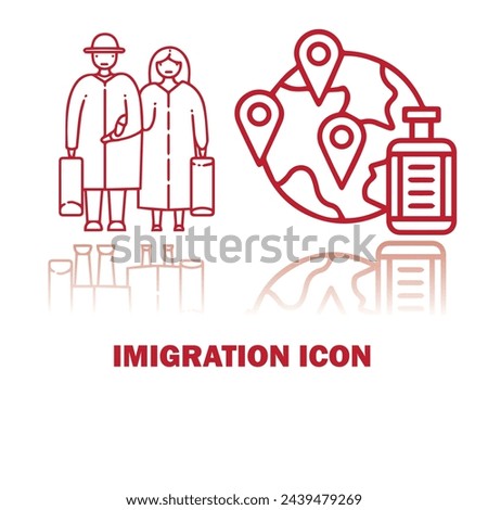 Imigration. Group of different woman with bags and suitcases. Filled line vector illustration.