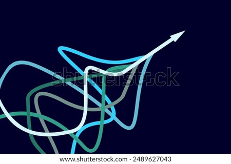 Graphic vector of blueand green color ropes converging into arrows isolated on dark background, Arrow in same direction for rising to success