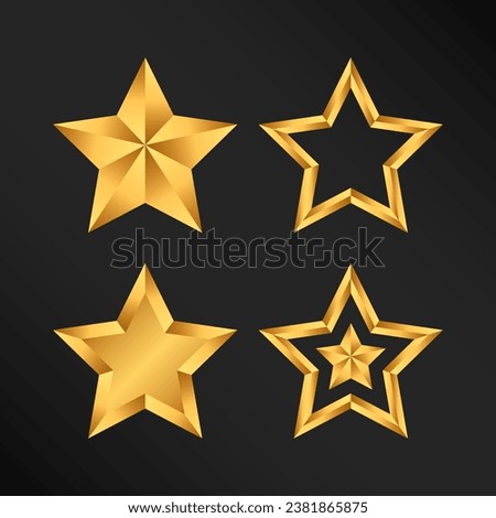 Set Of Golden Five Point Stars Shape Vector Design
