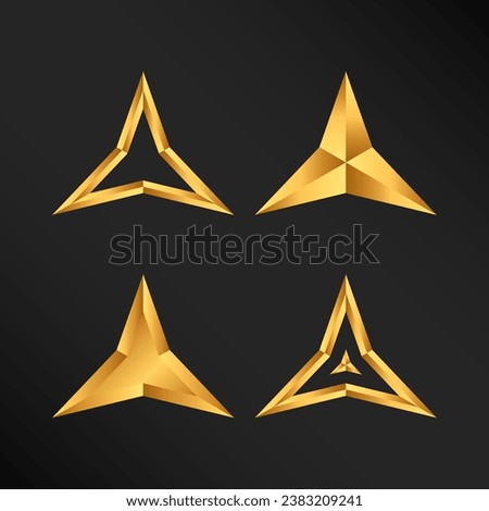 Set Of Golden Three Point Stars Shape Vector Design 