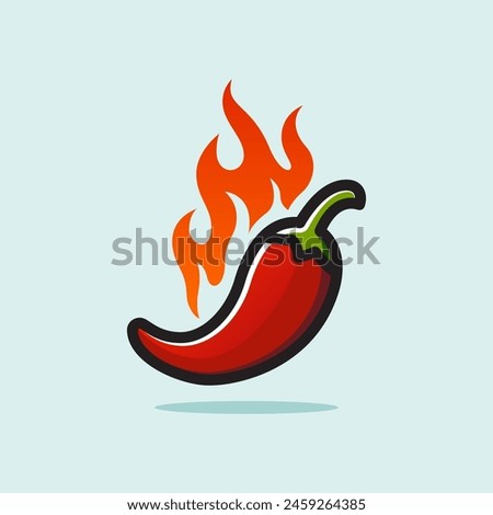 Simple Spicy Chili Pepper on Fire Cartoon Bold Illustration