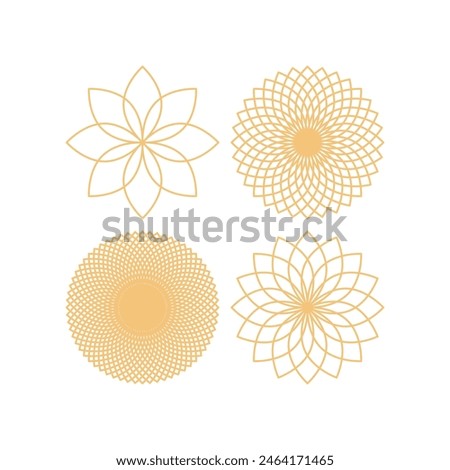 Set Of Simple Elegant Basic Geometric Gold Petal Rosette Graphic Shape Elements Design
