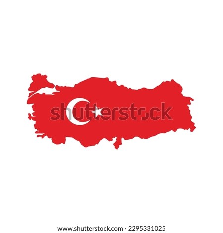 Turkey map silhouette with national flag on a white background. Vector illustration.