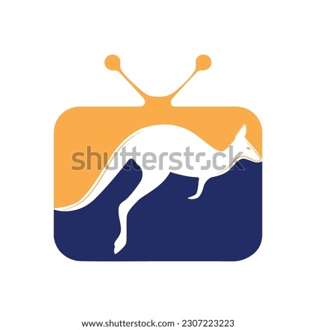 Kangaroo jumping logo template vector illustration inside a shape of TV.