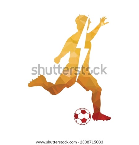 Football soccer player man in action with electric bolt . White background vector illustration