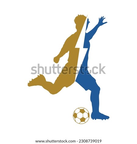 Football soccer player man in action with electric bolt . White background vector illustration