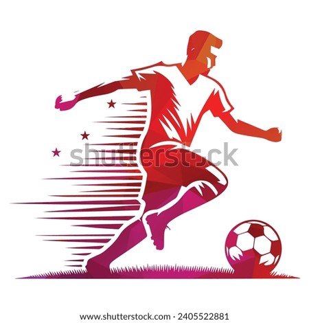 Football Player Running with Lines and Stars Vector Illustration 