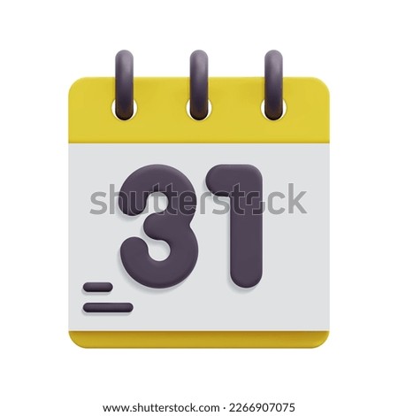 3d calendar date icon vector. 31th day of the month. Isolated on white background. 3d event schedule date concept. Cartoon minimal style. 3d calendar and time planner icon vector render illustration.