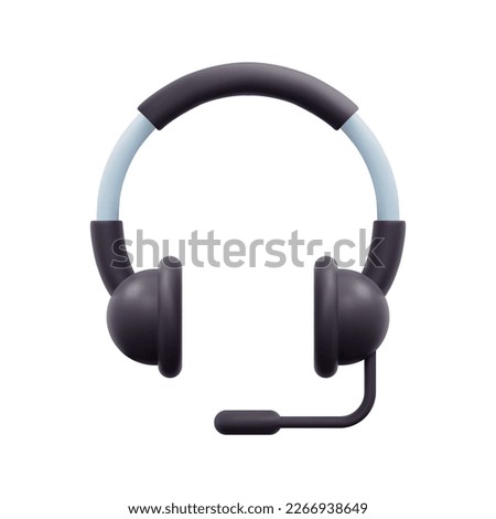 3d headphones with microphone icon vector. Isolated on white background. Equipment for support operators and call centers. Cartoon minimal style. 3d headset icon vector render illustration.