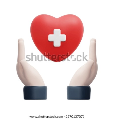 3d hands holding red heart icon vector. Isolated on white background. 3d health insurance concept. Cartoon minimal style. 3d icon vector render illustration.