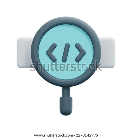3d search code icon vector. Isolated on white background. 3d development and software concept. Cartoon minimal style. 3d coding icon vector render illustration.