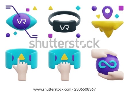 Metaverse 3d vector icon set. Vision, vr glasses, land, interaction, vr, infinity. Isolated on white background. 3d icon vector render illustration.