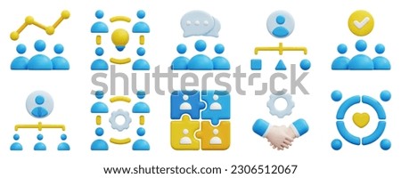 Teamwork 3d vector icon set. Analytic, brainstorm, chat, coordination, group, structure, support, team, teamwork, unity. Isolated on white background. 3d icon vector render illustration.