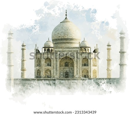 Single continuous line drawing Taj Mahal palace landmark. Beauty famous place in Agra, India.