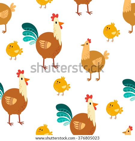 Seamless Vector Image, Background Pattern With Hens, Roosters, Chickens ...