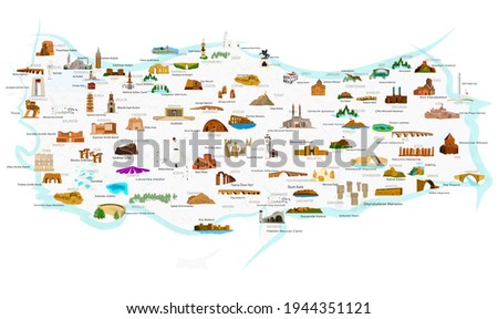 Turkey's historical and touristic places. 84 touristic place. Vector images.  ストックフォト © 