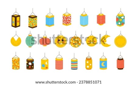 Set of diverse lantern for saint martin day.Laternenumzug or light festival tradition in germany and europe. Vector illustration isolated on white background