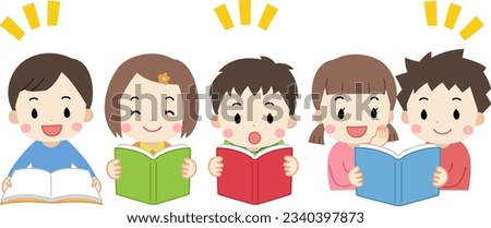 Cute illustration material of children reading