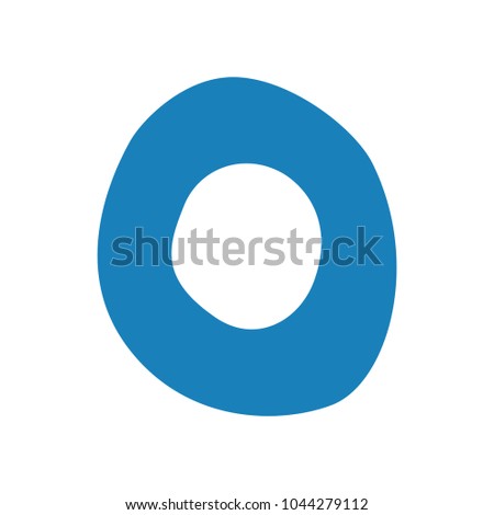 Blue letter o cutout isolated on white funny lettering hand drawn o