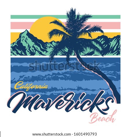 Mavericks Beach California hand drawn illustration