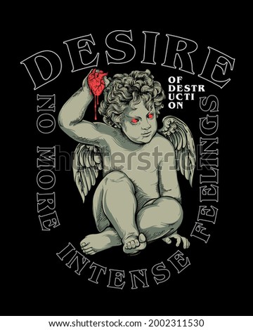 love cupid holding a heart illustration with a slogan print design