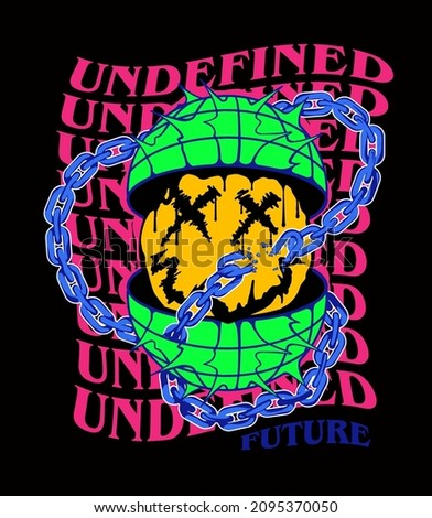 Undefined future slogan print design with globe, emoji, chain, drip 商業照片 © 