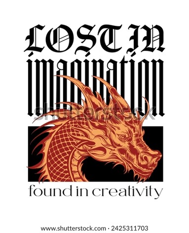 slogan t shirt print design with hand drawn dragon illustration