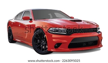American Luxury premium realistic sedan coupe sport colour orange red elegant new 3d car urban electric power style model lifestyle business work modern art design vector template isolated background