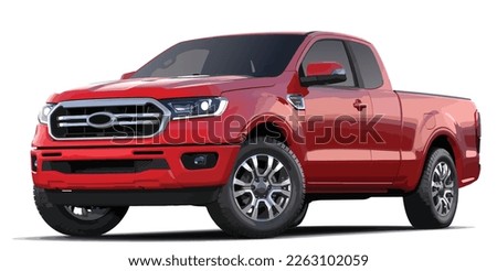 modern art 3d realistic red color design red truck car vector element pickup large motor power diesel