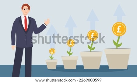 Growth of UK Business or Stock Market as represented by the growing GBP or British Pound Symbol.