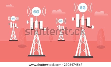 6G Technology Towers and Communication Signals Illustration