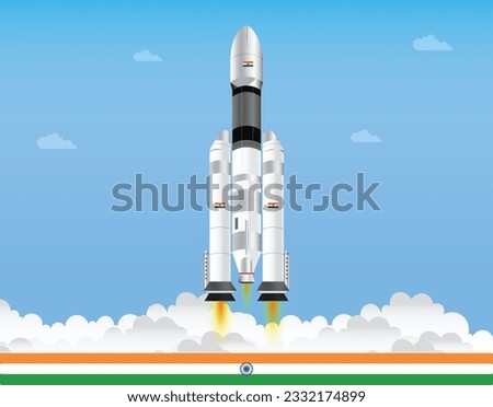 ISRO's Chandrayaan-3 Successful Launch from Satish Dhawan Space Center Illustration with Rocket Carrying Orbiter, Lander - Indian Space Programme Success