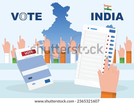 Indian Election Conceptual Illustration with Person Casting his Vote through EVM - Right to Vote
