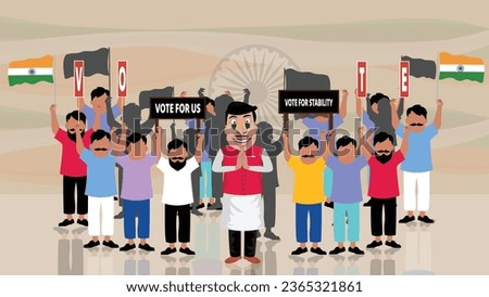 Indian Election Illustration with Politicians Running their Party Campaign to Lure People to Cast Votes in their Favour - Right to Vote 