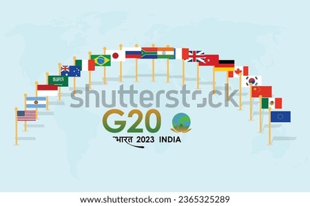 G20 Leaders' Summit in India Illustration with National Flags of Member Countries 