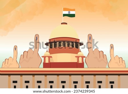 Indian Election Concept with Voters Raising their Index Fingers with Indelible Ink 