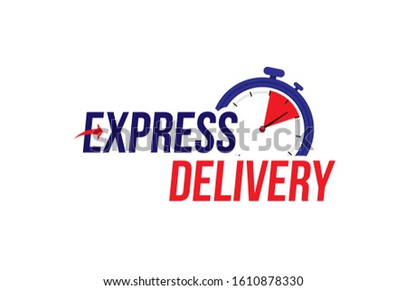 Express delivery icon. Fast shipping with timer with inscription on white background. Flat vector illustration EPS10
