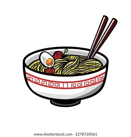 A Ramen Noodle with Egg and Chopstick