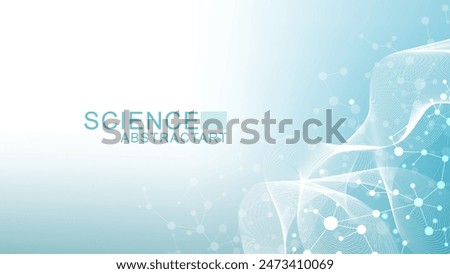 Modern abstract molecules structure for science or medical background. DNA helix or atom visualization. Molecular wave flow abstract background. Vector illustration