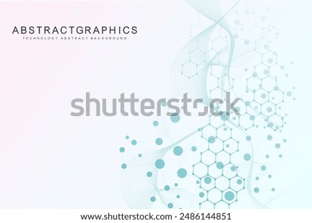 Modern abstract molecules structure for science or medical background. DNA helix or atom visualization. Molecular wave flow abstract background. Vector illustration