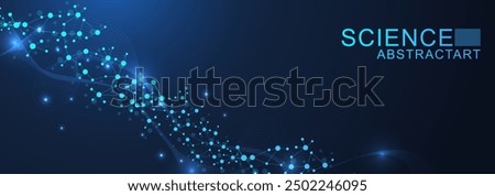 Modern abstract molecules structure for science or medical background. DNA helix or atom visualization. Molecular wave flow abstract background. Vector illustration