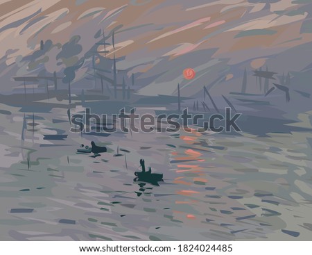 impression - stylized vector version of a painting by claude monet.