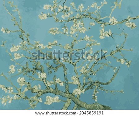 Vector illustration inspired by the painting of Vincent Van Gogh - Almond Blossom.Floral abstract background.van gogh painting