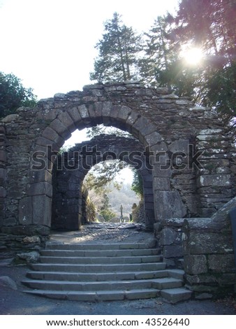 Archway entrance to the Round tower Glendalough, Wicklow Mountains, Ireland