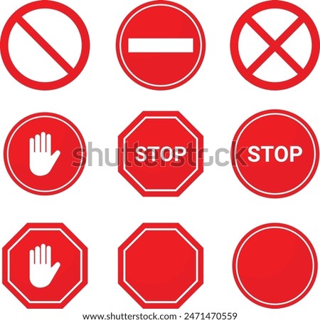 set of red stop sign no sign vector