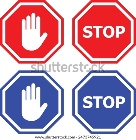  stop sign and stop sign with hand vector