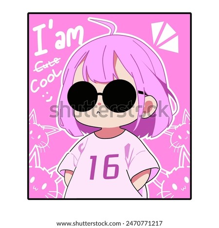 Iam cool chibi anime design with white background, anime vector illustration,anime tshirt design .